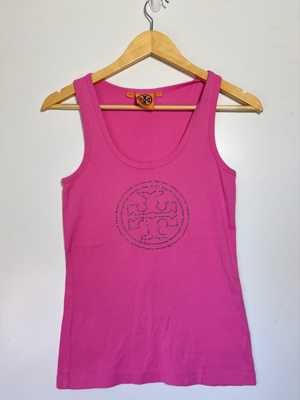 Tory Burch Pink Rhinestone Logo Tank Top S